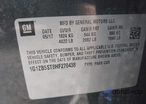 2017 Chevrolet Malibu Ls from USA, damaged, VIN 1G1ZB5ST8HF270438